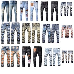 Tasarımcı erkek amirs kot pantolon yüksek sokak deliği yama erkek erkek amirs yıldız nakış paneli pantolonlar streç slim fit jean pantolon 01