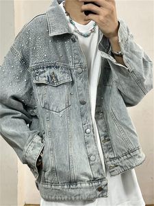 Men's Jackets Diamond Denim Versatile Handsome Loose Tide Glisten Motorcycle Coat 2024 Spring Autumn High Quality Y2k