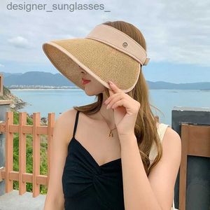 Visors New Empty Top 14CM Big Brim Sun Hat Foldable Portable Roll-up Beach Hat Summer Casual Str C Visors C Women Fisherman's HatL231219