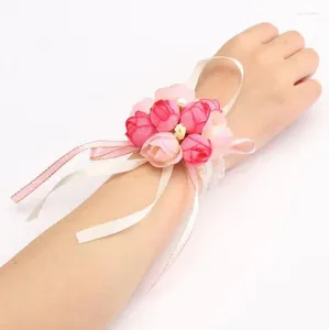 Dekorativa blommor konstgjorda små rosknoppar handleden corsage bröllopsdekor parti prom blomma armband julförsörjning