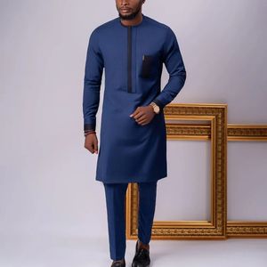 Męskie dresy muzułmańskie garnitur Bluetwo Pieczek luźne dashiki najlepsze nadruk afrykańskie średnia długość męskiej koszuli mody garnitur męski 231218