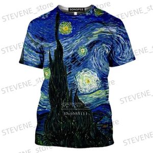 Erkek Tişörtleri 2022 Yıldızlı Gece T-Shirt Erkekler Ayçiçeği T-Shirt Vincent Van Gogh 3D Baskı Kadınlar Günlük Kısa Kollu Tişört Fitness Üst Tee Tee T231219