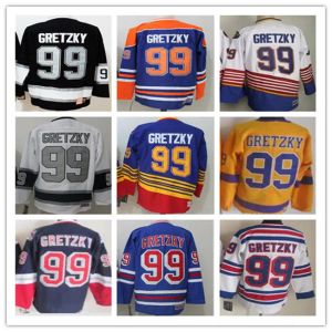 CCM Men 99 Wayne Gretzky Jerseys Hockey Reverse Retro Pensionera Vintage Blue White Black Yellow Orange Sport Uniform Stitched 70