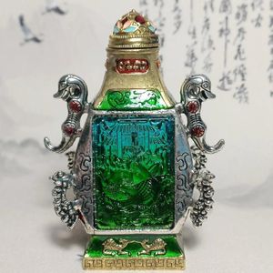 Bottles Tibetan Silver Inlaid Gem Pisces Snuff Bottle Decorative Ornaments