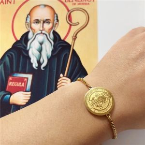 Bransoletka San Benito 14k żółte złote kościół św. Benedykt Pulsera dla kobiet mężczyzn religijna biżuteria San Benito