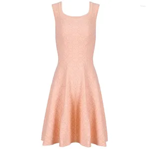 Casual Dresses Women's Sticke Cotton Pleated Jersey Dress Pink Elegant OL 42320