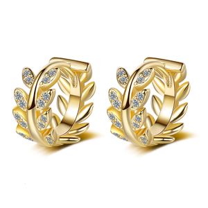 الذهب Sier Olive Branch Leaf Zircon Hoop Hie أقراط للنساء المجوهرات