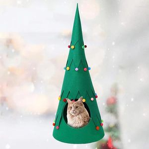 Möbel Katzenbetten Haustier Supplies Weihnachten Grün Filz Nest Süßes Festtatmosphäre Pelzkugelbaum Haus