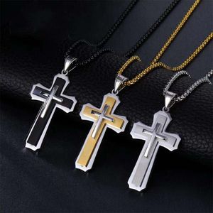 Nova chegada banhado a ouro hip hop aço inoxidável cristão jesus jóias colar cruz masculino