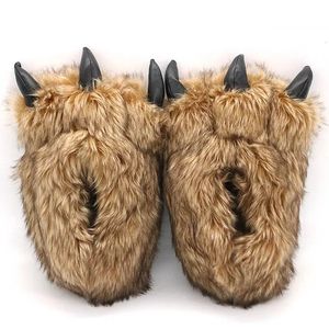 Slippers Animal Bear Claw Slippers for Man Women Funny Chunky Furry Slippers Men Plush Warm Beast Paw Fur Shoes Slides Indoor Flip Flops 231218