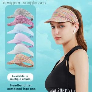 Visir Sun Visor Hat Kvinnor Pannband CS Summer Sport Sun Protection Empty Top Ponytail Hat Men Running Tennis Baseball C Women Hatsl231219