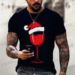 Men's T-Shirts Christmas Hats Wine Glass Print T Shirt For Men White Black T-Shirts X'mas Gifts Short Sleeve Tops Fashion Harajuku New Year Tee T231219