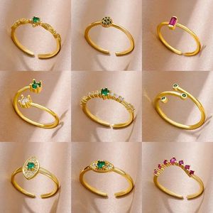 Bröllopsringar Tiny Green Zircon Round For Women Geometric Stainless Steel Oval Ring Luxury Christmas Smyckespresent