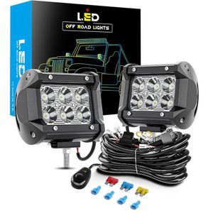 6 barras de luz led 2 pces 18w ponto fora da estrada luzes de trabalho de condução com kit de chicote de fiação 16awg-2 luzes de nevoeiro de chumbo luzes de trabalho led