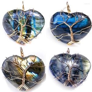 Hänge halsband Tree of Life Wire Wrap labradorite halsband för män kvinnor naturliga kvarts sten kärlek hjärtreiki helande smycken