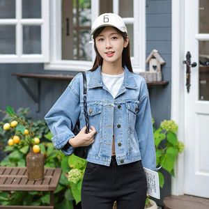 Women's Jackets Vintage Denim Jacket Women Fashion Spring Autumn Short Casual Turn Down Collar Single Breasted Long Sleeve Biker Coat