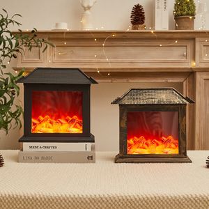 New LED simulation house flame light box retro red fireplace lamp Christmas Halloween room courtyard decoration