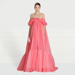 New Coral Red Evening Pageant Dress 2024 Off Shoulder Chiffon Outfit Women Prom Party Formal Gowns Maternity Wear Vestidos De Feast Robe De Soiree