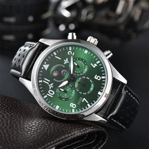 Mens Watch Quartz Perpetual Top Gun Chronograph IWCC Night Glow 5 Calendar 41mm Leather Strap Multi Functional Fashion Accessories Gifts Free Shipping