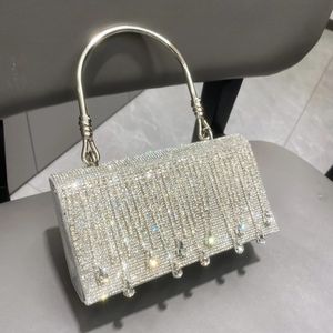 Evening Bags Bag Handle S Silver Crystal Bling Top för kvinnors plånböcker och handväskor Luxur Designer Women's 231219