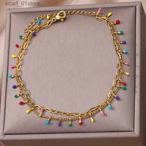 Anklets Colorful Boho Drops Anklets For Women Gold Color Stainless Steel Anklet Luxury Wedding Aesthetic Jewelry Gift Free ShippingL231219