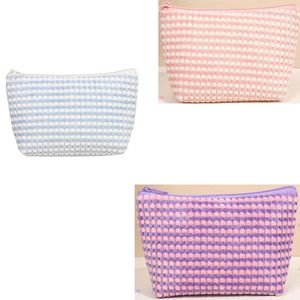 DHL200pcs Cosmetic Bags Brief Plush Panelled Grid Large Capacity Protable Light Travel Storage Bag Mix Color