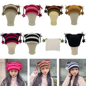 Beanie Skull Caps Sticked Beanie Hat For Women Y2K Anime Ear Star Crochet Woolen Yarn Girls Fashion Female Winter Teens Söta huvudbonader 231219