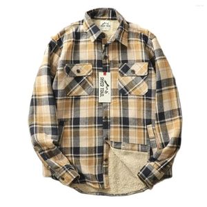 Camisas casuais masculinas xadrez lã jaqueta flanela inverno casaco quente térmico para trabalho ao ar livre sherpa forrado botão para baixo