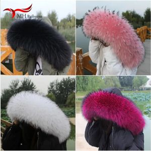 Scarves 100 Real Raccoon Fur Collar Winter Luxury Warm Natural Scarf Large Size Men Jacket Coat Neck Shawl Women 231218