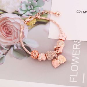 Wholesale Rose Gold Enamel Metal Big Hole Beaded Heart Charm Bracelet for Women Jewelry