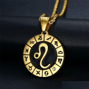 Pendant Necklaces Aquarius 12 Constellations Necklace Birthday Gifts 14K Yellow Gold Amet Pendant Zodiac Sign Jewelry Collier Drop Del Dhlhd