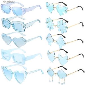 Óculos de sol cor azul cor de coração/quadrado/óculos de sol geléia de cor de sol dos óculos UV400 Protection tons de verão decoração de festas femininas e óculos femininos