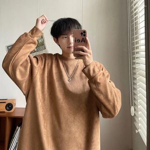 Männer Hoodies Koreanischen Stil Drop Schulter Männer Sweatshirts Übergroßen Wildleder Einfarbig Casual Frühling Herbst Pullover Männliche Kleidung