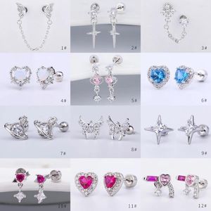 Stud Earrings 2Pcs Ear Piercing For Women Zircon Heart Butterfly Tragus Cartilage Accessories Jewelry Gift