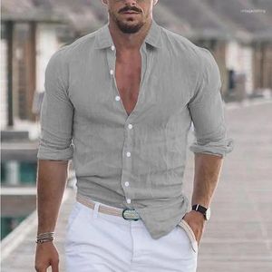 Men's Casual Shirts 2023 Summer Cotton And Polo Neck Beach Shirt Long Sleeve Solid Hawaiian Holiday Clothing Mens