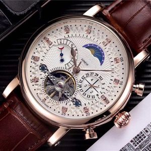 Varumärkesdesigner Mens Watches Fashion Mechanical Automatic Luxury Watch Leather Strap Diamond DayDate Moon Fas Movement Wristwatch270L