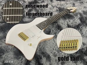 Elektriska gitarr 8 strängar bultar på förenade gulddelar Solid White Body White Poots Inlay Rosewood Fingerboard