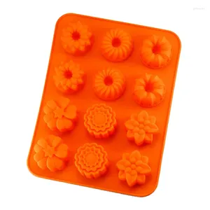 Moldes de cozimento 12 cavidade redemoinho flor em forma de mini silicone chiffon bolo molde fondant geléia pudim mousse molde diy ferramentas de pastelaria