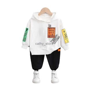 Pullover New Spring Autumn Baby Girl Clothes Children Boys Cotton Letter Hoodies byxor 2 -stycken Set Smörjande modedräkt Kids Tracksuitsl231215