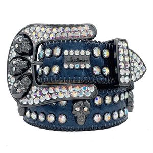 2023 مصمم BB Simon Skull Belts for Men Women Shiny Diamond Belt Black Blue Blue Red بألوان حمراء مع Bling Rhinestones مثل عيد ميلاد 220R