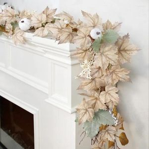 Decorative Flowers Fall Garland Autumn Maples Leaf Pumpkin Berry Thanksgiving Halloween Fireplace Farmhouse Harvest Decorations For Home