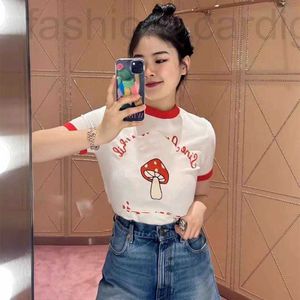 Kadın T-Shirt Tasarımcısı G Yaz Yeni Kısa Kollu T-Shirt Üst Sevimli Kız Tarzı Mantar Mektubu Nakış Deseni Örme Gömlek 79J3