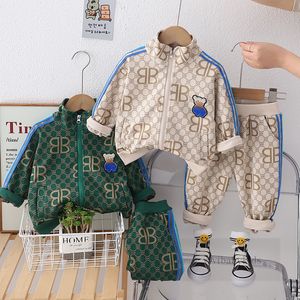 Littler Boys Letter Tryckt Kläduppsättningar Småbarn Kids Bear Embroidery Långärmad Outwear Loose Pants 2st 2024 Spring Children Cartoon Outfits Z6169