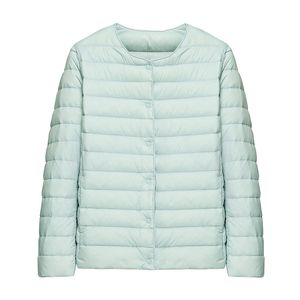 Rundhals-Daunenjacke für Damen, leichte warme Jacke aus weißen Entendaunen, neue lässige Jacke mit variablem V-Ausschnitt für Herbst und Winter