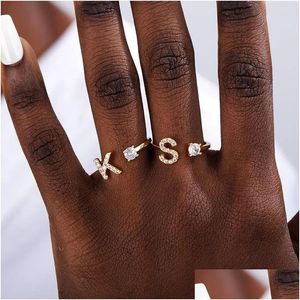 Band Rings A-Z Letter Initial Name Alphabet Ring Adjustable Opening 14K Yellow Gold Iced Out Cz Rings Female Party Jewelry Gift Drop D Dhbz6