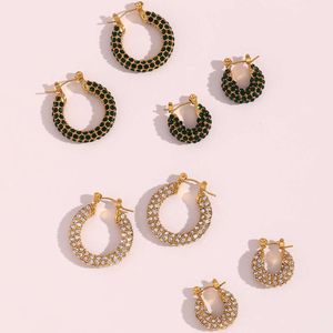 New Arrival Gold Plated Stainless Steel Geometric Emerald Zircon Hoop Earrings for Women