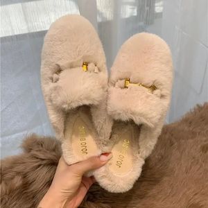 Wear Hairy Autumn/winter Women Mueller Net Red Lazy Shoes Flats Rabbit Hair Bag Head Half Fur Slippers 231219 5256