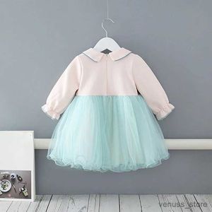 Mädchen Kleider Herbst Baby Mädchen Kleidung Peter Pan Kragen Spitze Prinzessin Kleid für Kleinkind Kleidung Kleinkind Geburtstag Party Kleider mit Schleife 0-4Y