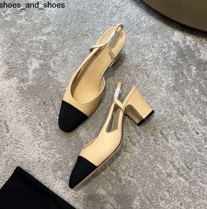 Alta Qualidade Slingback Sandálias Grossas Bombas Chunky Block Heels Flats Circular Toe Mulheres Designers de Luxo Sola de Couro Vestido de Noiva Sapatos de Escritório
