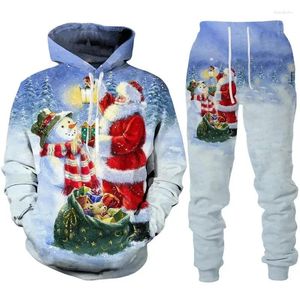 Fatos masculinos ano feliz natal 3d impresso hoodie / terno moda moletom calças conjunto de treino masculino engraçado festa streetwear roupas tops